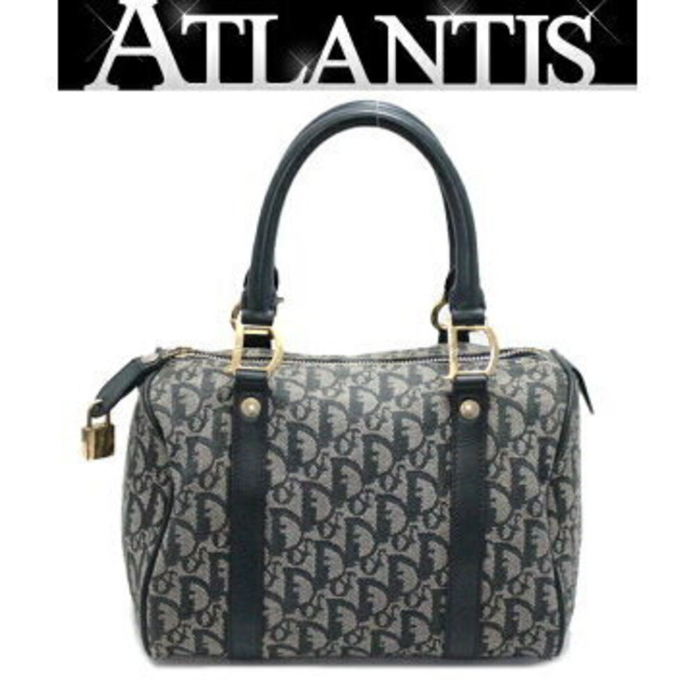 Christian Dior Trotter Boston Bag Handbag Canvas Navy Blue